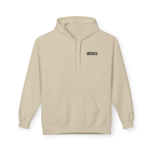 'Underrated' Minimal Logo Hoodie — Black Casual Streetwear Pullover