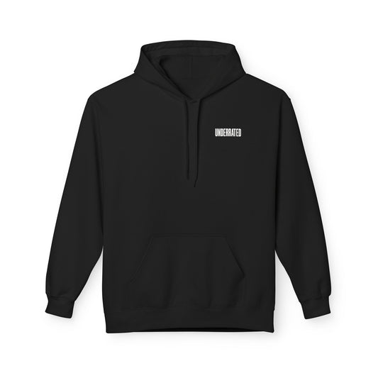 'Underrated' Minimal Logo Hoodie — Black Casual Streetwear Pullover