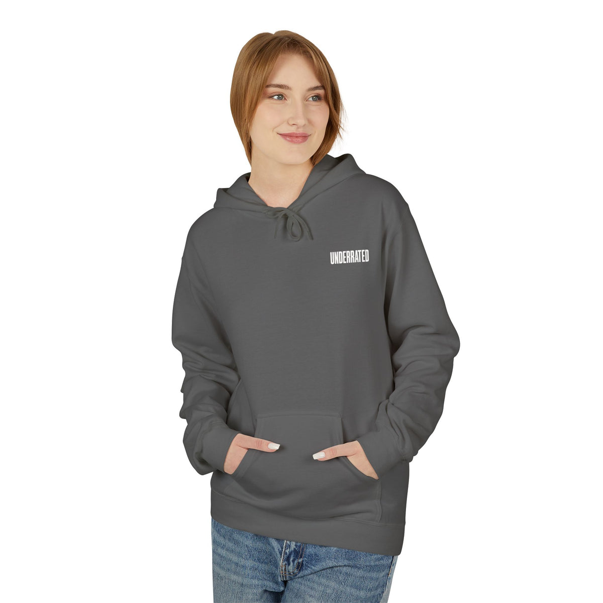 'Underrated' Minimal Logo Hoodie — Black Casual Streetwear Pullover