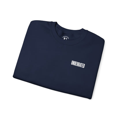 Underrated Black Crewneck Sweatshirt — Minimal Logo Chest & Sleeve