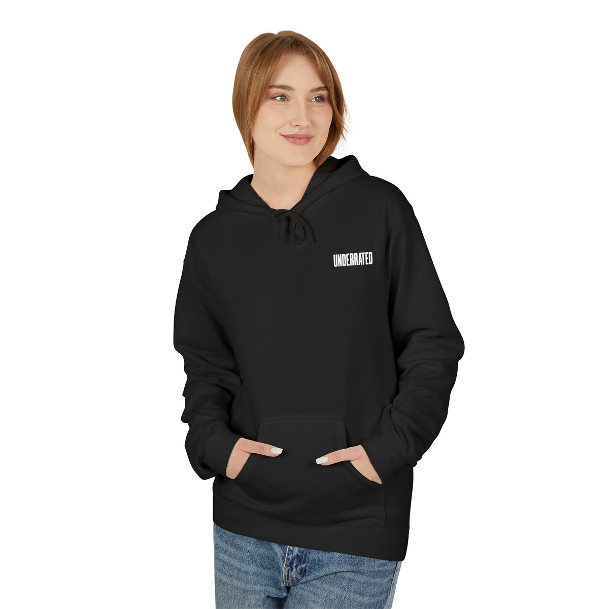 'Underrated' Minimal Logo Hoodie — Black Casual Streetwear Pullover