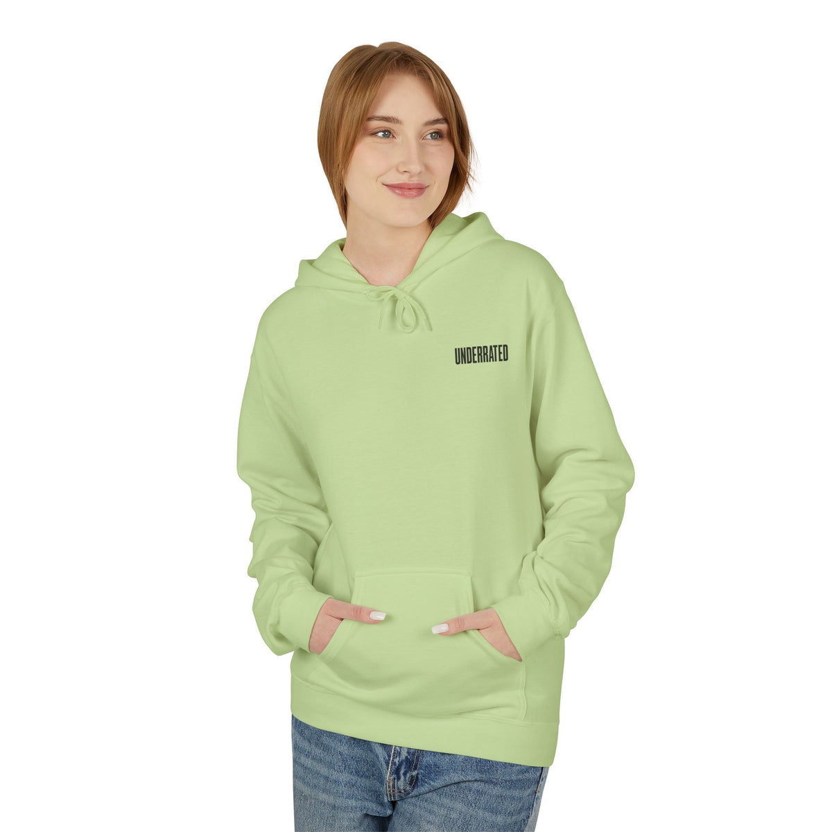 'Underrated' Minimal Logo Hoodie — Black Casual Streetwear Pullover