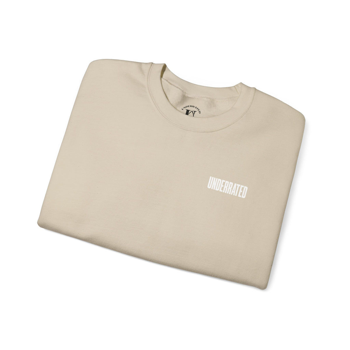 Underrated Black Crewneck Sweatshirt — Minimal Logo Chest & Sleeve