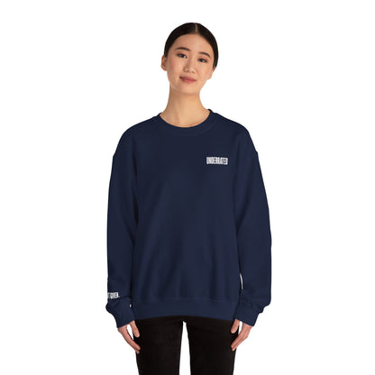 Underrated Black Crewneck Sweatshirt — Minimal Logo Chest & Sleeve